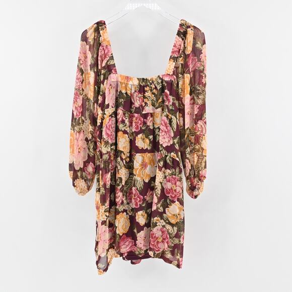 EN CREME Floral Boho Dress Size L Tiered Ruffle Balloon Sleeve Square Neck Retro - Picture 3 of 13